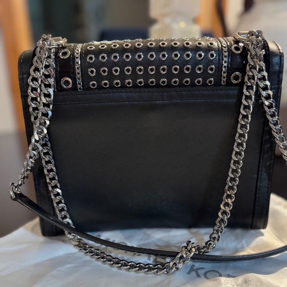 Michael Kors Whitney Studded Leather Shoulder Bag - Black - Picture 12 of 15